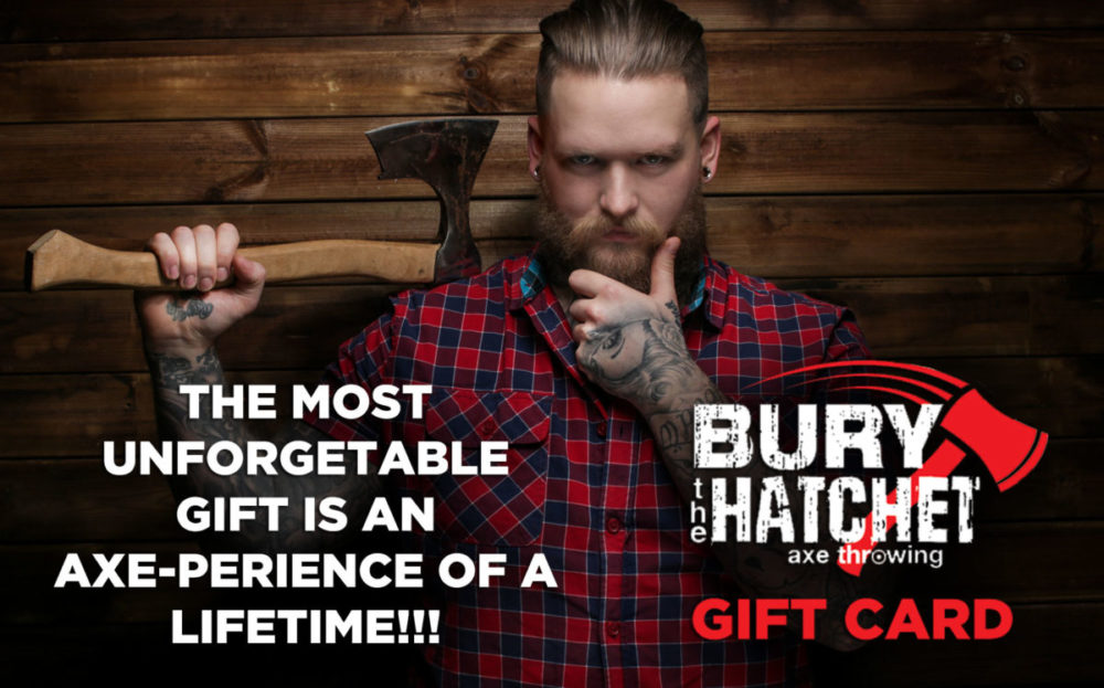 Gift Card Promotional Image with Man Holding An Axe Over Shoulder